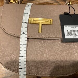 T Tahari Beige Leather Crossbody Bag with Gold Accents